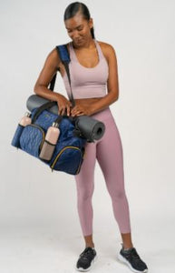 GRAB IT & GO FITNESS TRAVEL DUFFEL BAG- BLUE QUILTED OUTER