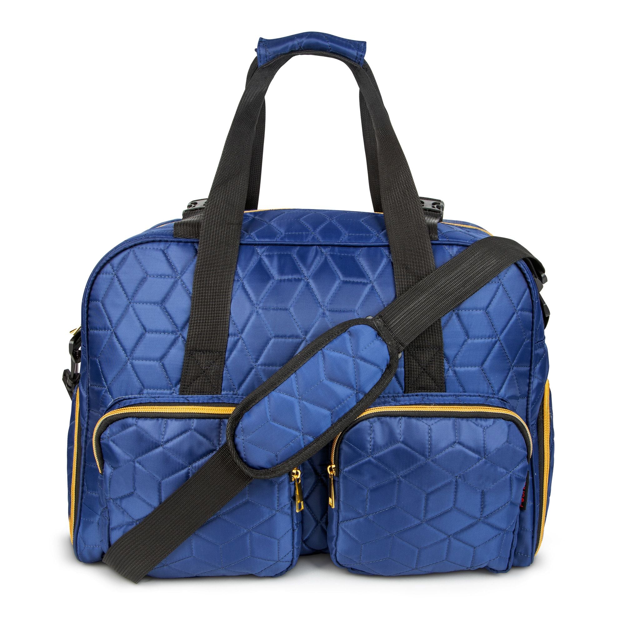 N. Gil Owl Chevron Large Quilted Duffel Bag - Grey with Blue Trim
